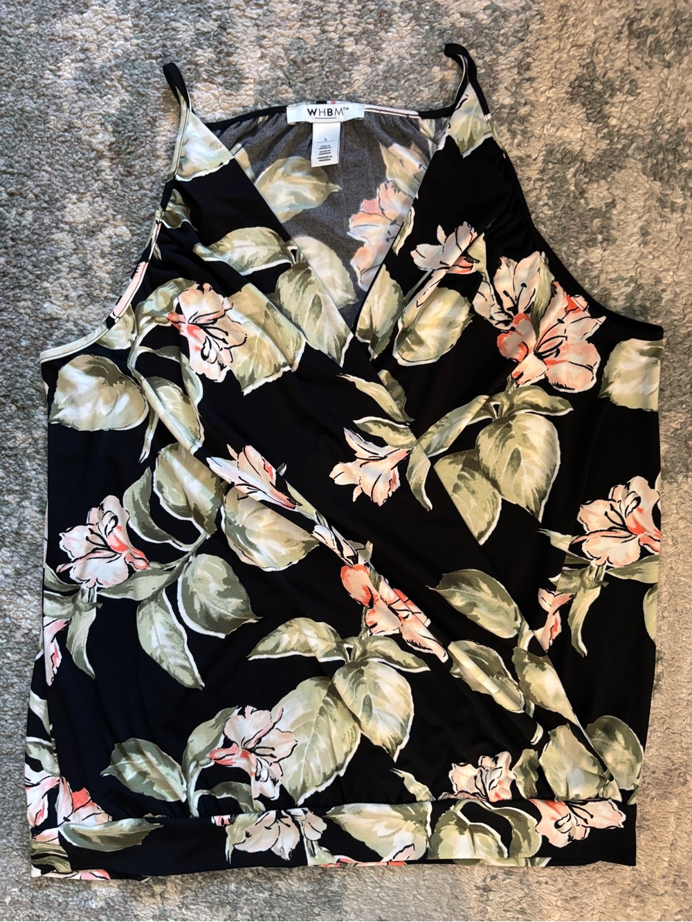 Floral Jersey Faux Wrap Camisole Top, Sleeveless Blouse Shell with Elastic Waist